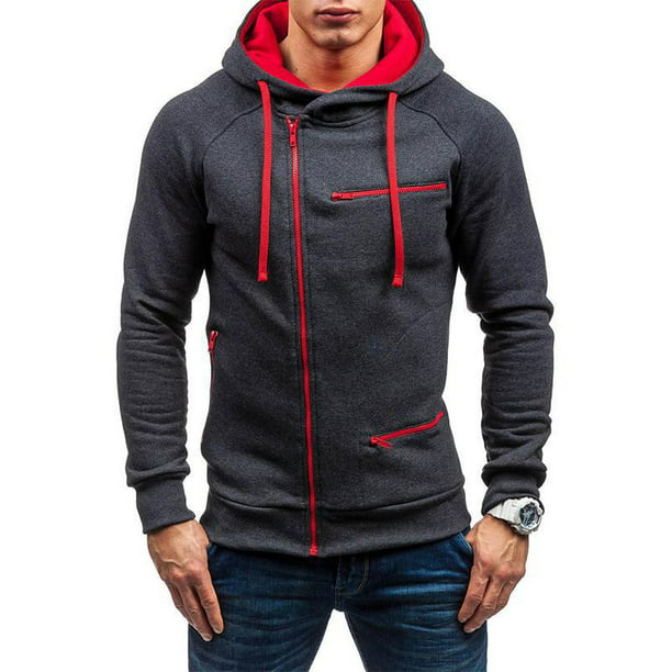 KLJR Men Cardigan Hoodie Solid Thick Zip Up Outerwear Fleece Sweatshirt 